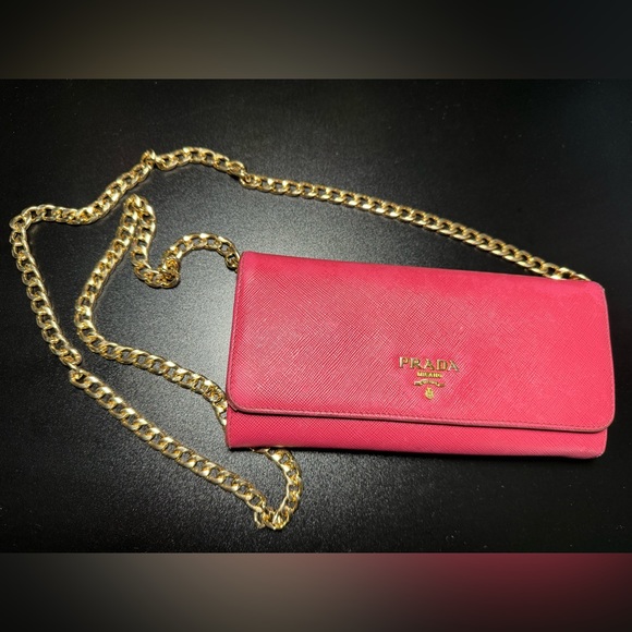 Prada Pink Saffiano Leather Continental Wallet. Chain will be included. - Picture 14 of 16